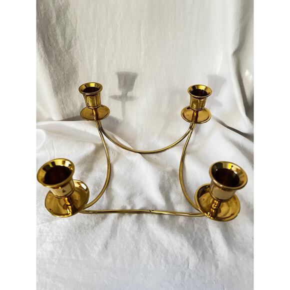 Vintage minimalist  brass 4 candle quartet candle holder dining table home decor - Picture 4 of 11